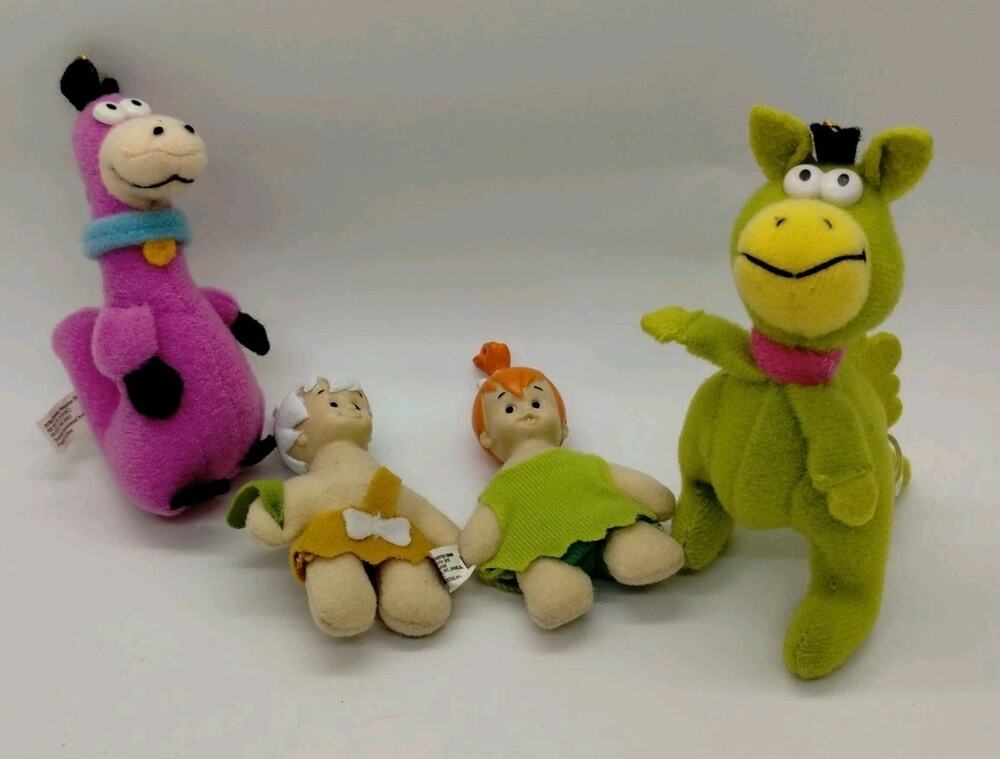 4 Vintage 1989 Hanna-Barbera Flintstones Barney Rubble Dino Plush Ornaments